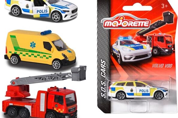 🆕 Majorette – Svenska räddningsfordon Svensk räddningsbil, finns som brandbil, Volvo V90 polisbil eller ambulans