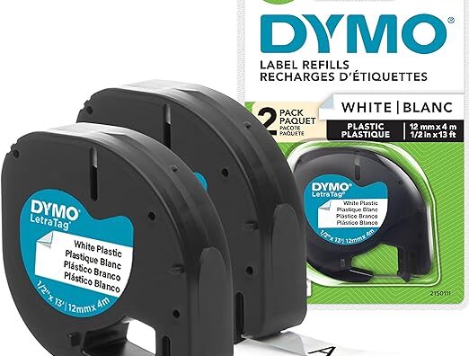 🆕 DYMO LetraTag-plastetiketter | Autentiska | Rulle på 12 mm × 4 m | 2 st.