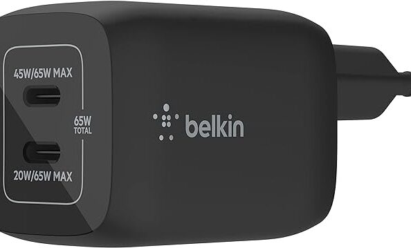 🆕 Belkin 65 W dubbel USB Type C väggladdare, snabbladdande Power Delivery 3.0 med GaN-teknik, USB C laddare